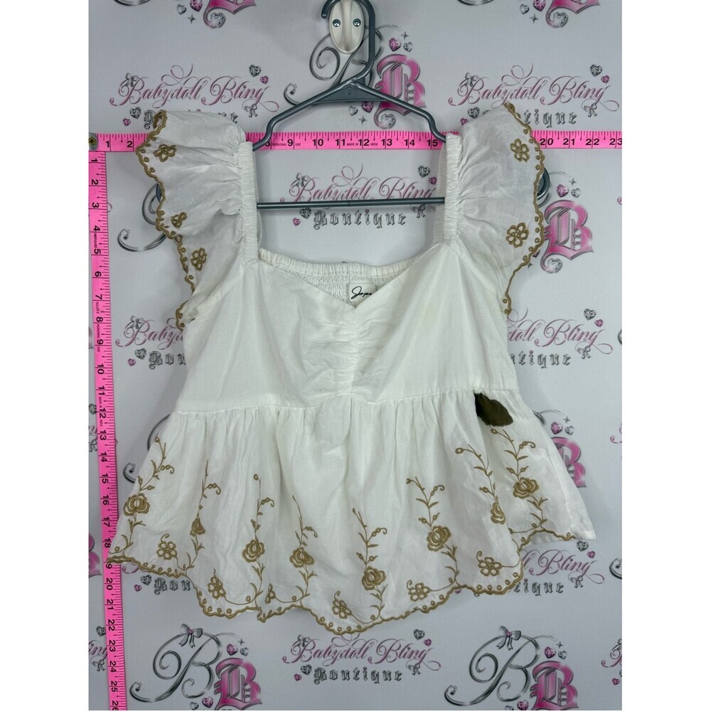 Japna tank top milk maid White Tank Top with Gold Floral Embroidery